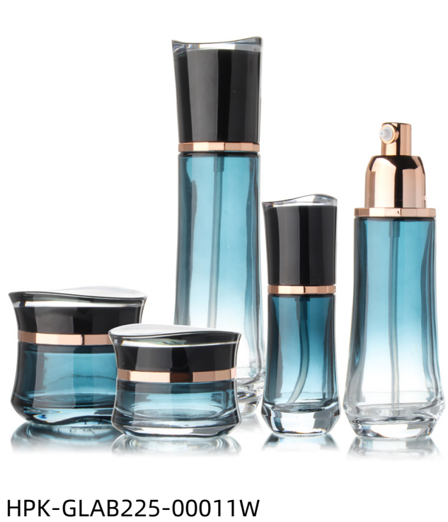 Gradient Dark Blue Glass Lotion Bottle and Cream Jar